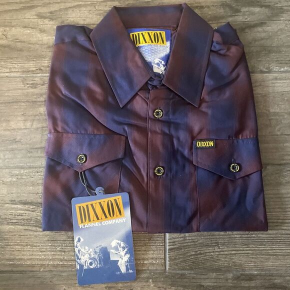 DIXXON Flannel Co Paramount Bamboo Shirt Short Sleeve Blue Wine Paid Men's L - Picture 2 of 3